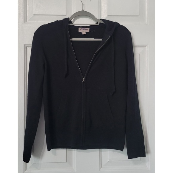 J.Crew 100% Cashmere Full-Zip Sweater-Hoodie Women's Size XXS  Black NWOT - Picture 2 of 8